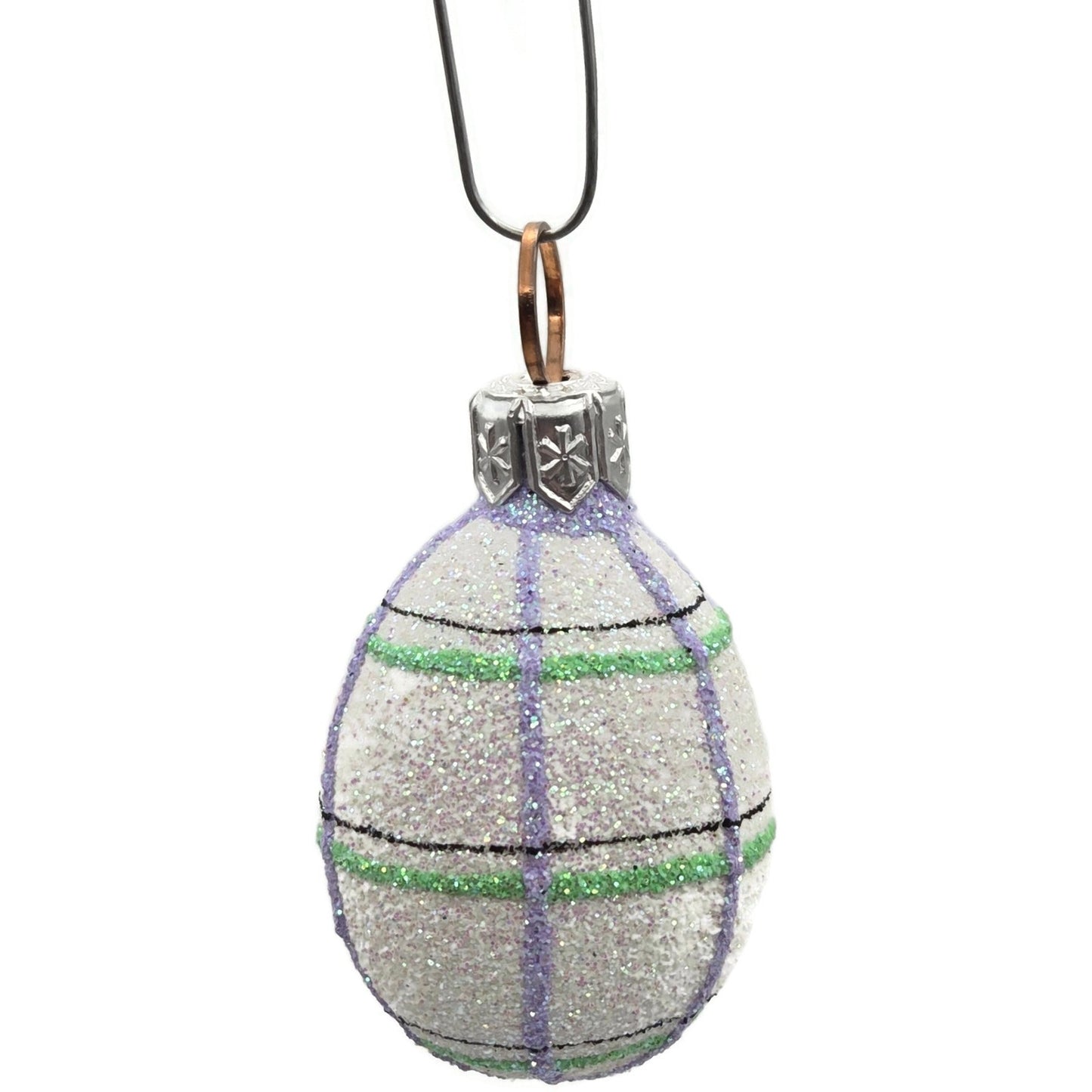 Patricia Breen Miniature Egg Plaid Stripe Double Glitter Glass Easter Ornament