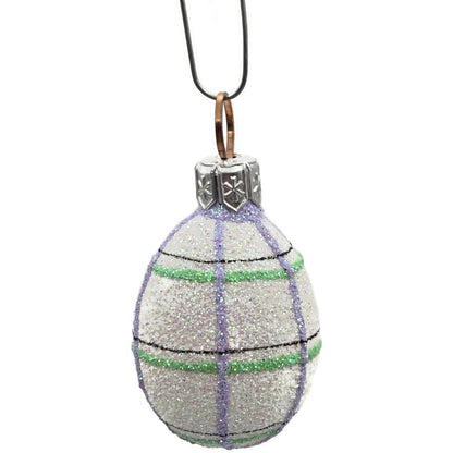 Patricia Breen Miniature Egg Plaid Stripe Double Glitter Glass Easter Ornament