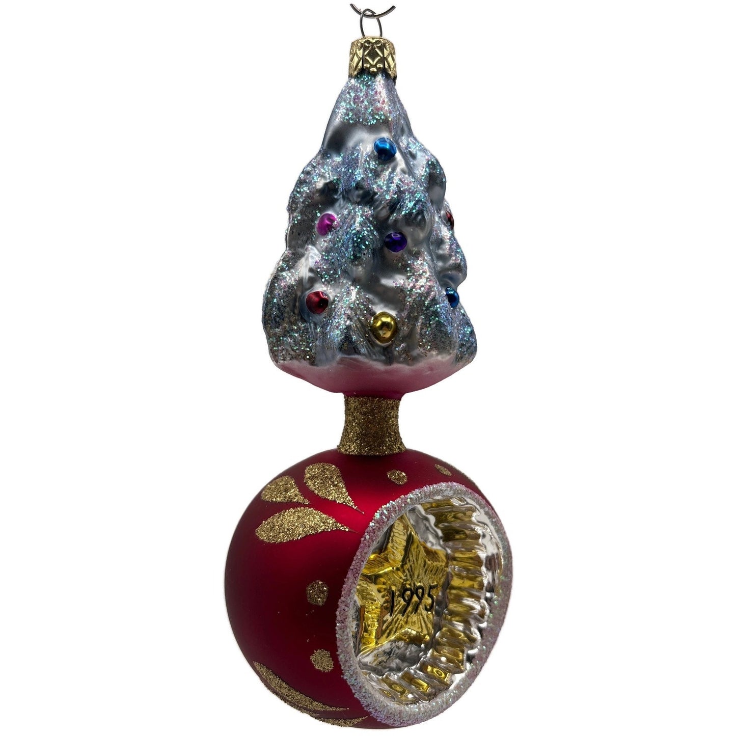 Old World Christmas Tree On Ball Glitter Star Reflector Red OWC Holiday Ornament