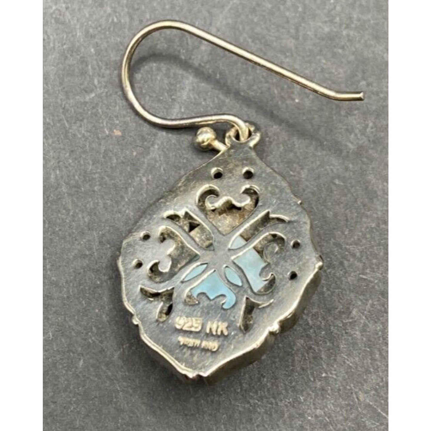 Larimar Fish Hook Earrings Cushion Cut Gemstone 925 Sterling Silver NK Thailand