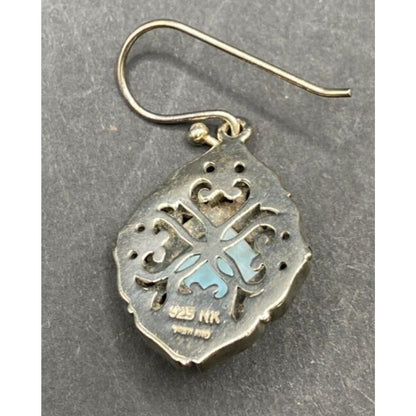 Larimar Fish Hook Earrings Cushion Cut Gemstone 925 Sterling Silver NK Thailand