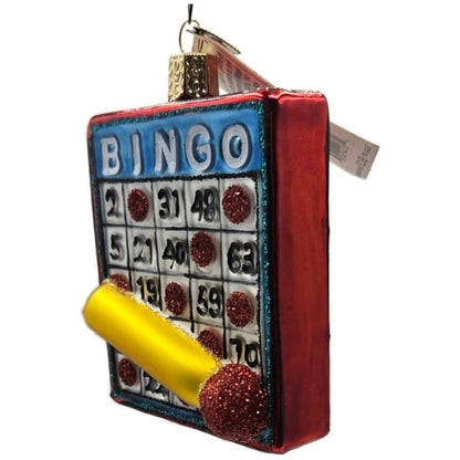 Bingo Card Gold Stamp Red Glittered Tip Old World Christmas Tree Ornament OWC