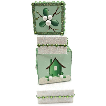 Patricia Breen Presenting Mistletoe Reindeer Green Christmas Ornament Blocks HCB