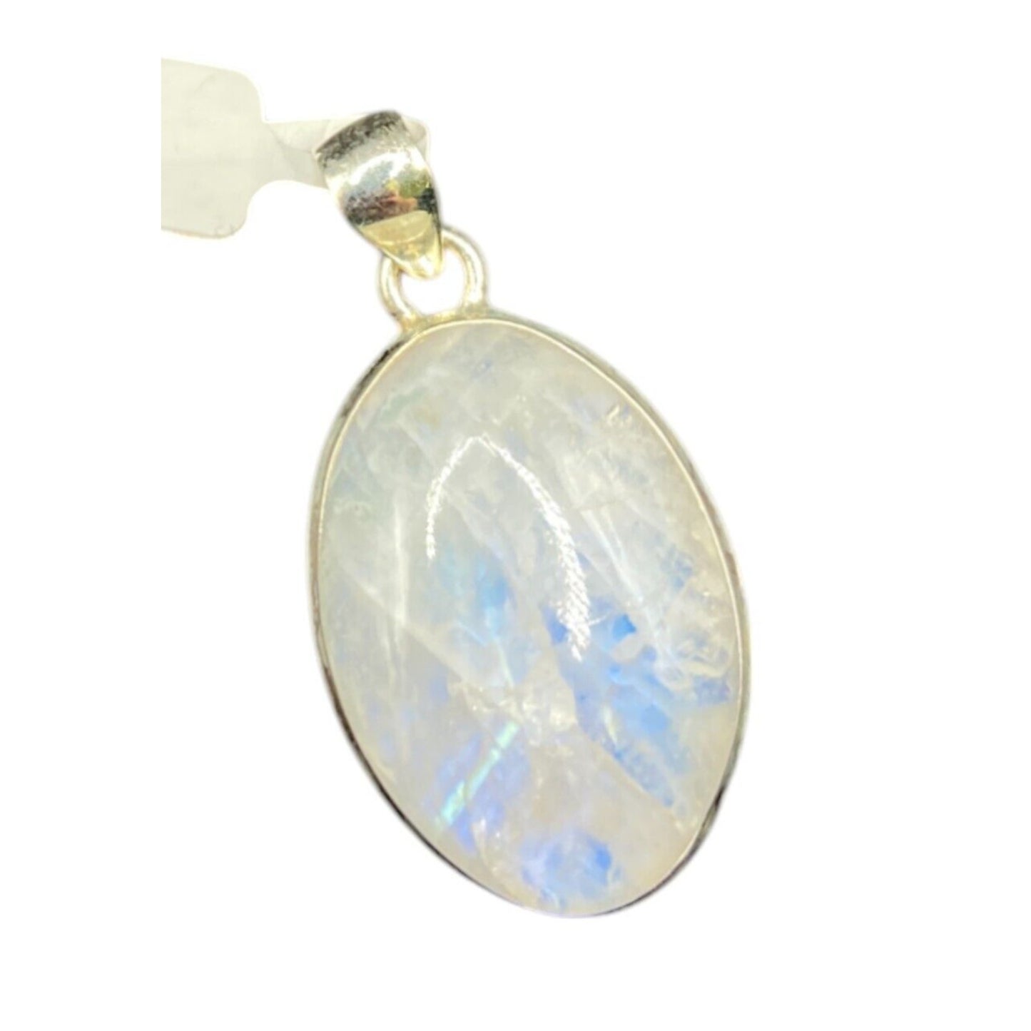 Rainbow Moonstone Pendant Oval Polished Crystal Gemstone Sterling Silver