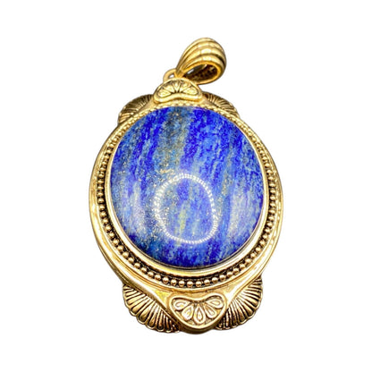 Lapis Lazuli Pendant Cabochon Gemstone Oval Shaped Gold Tone Metal Thailand