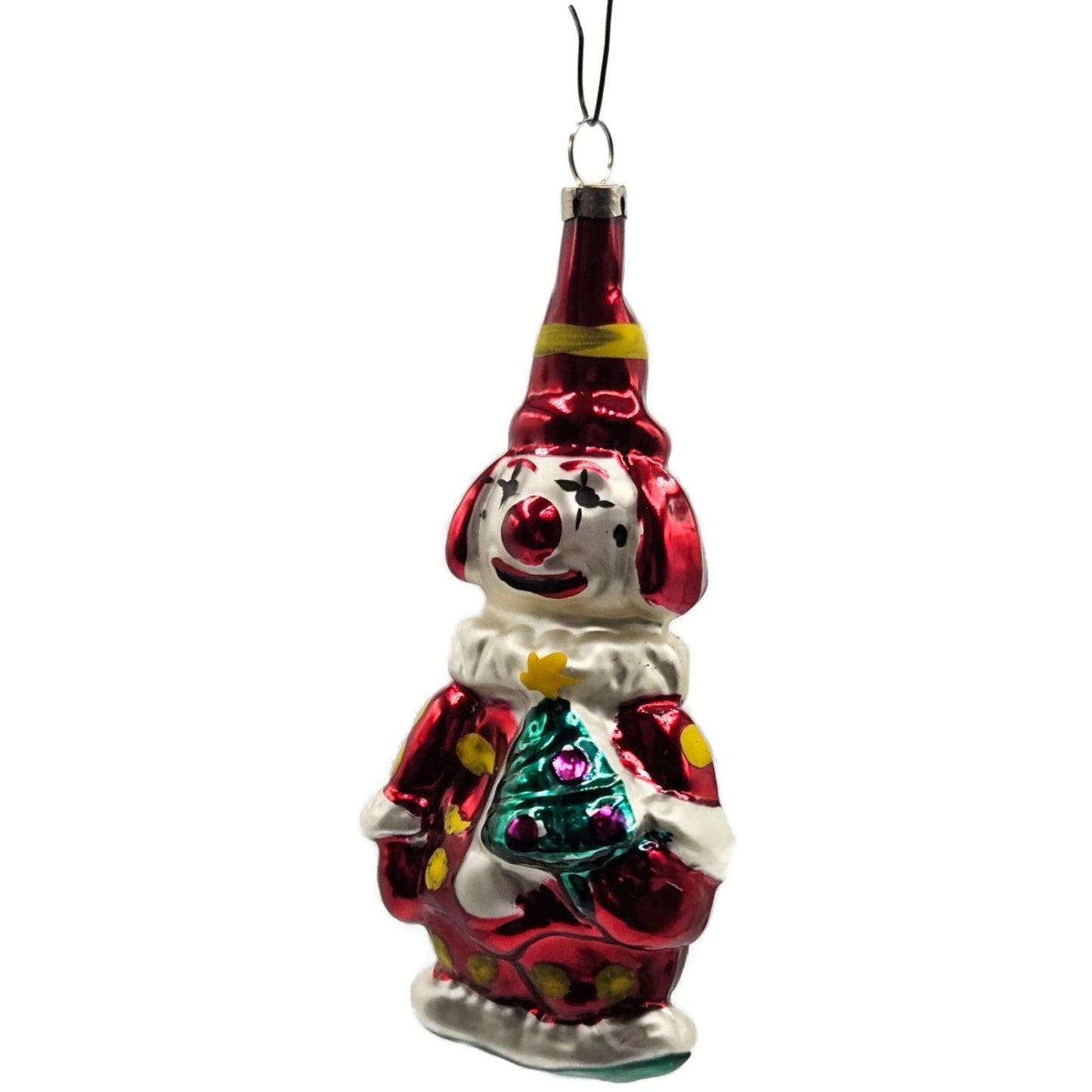 Red Clown Yellow Polka Dot Mercury Glass Christmas Tree Ornament Czechoslovakia