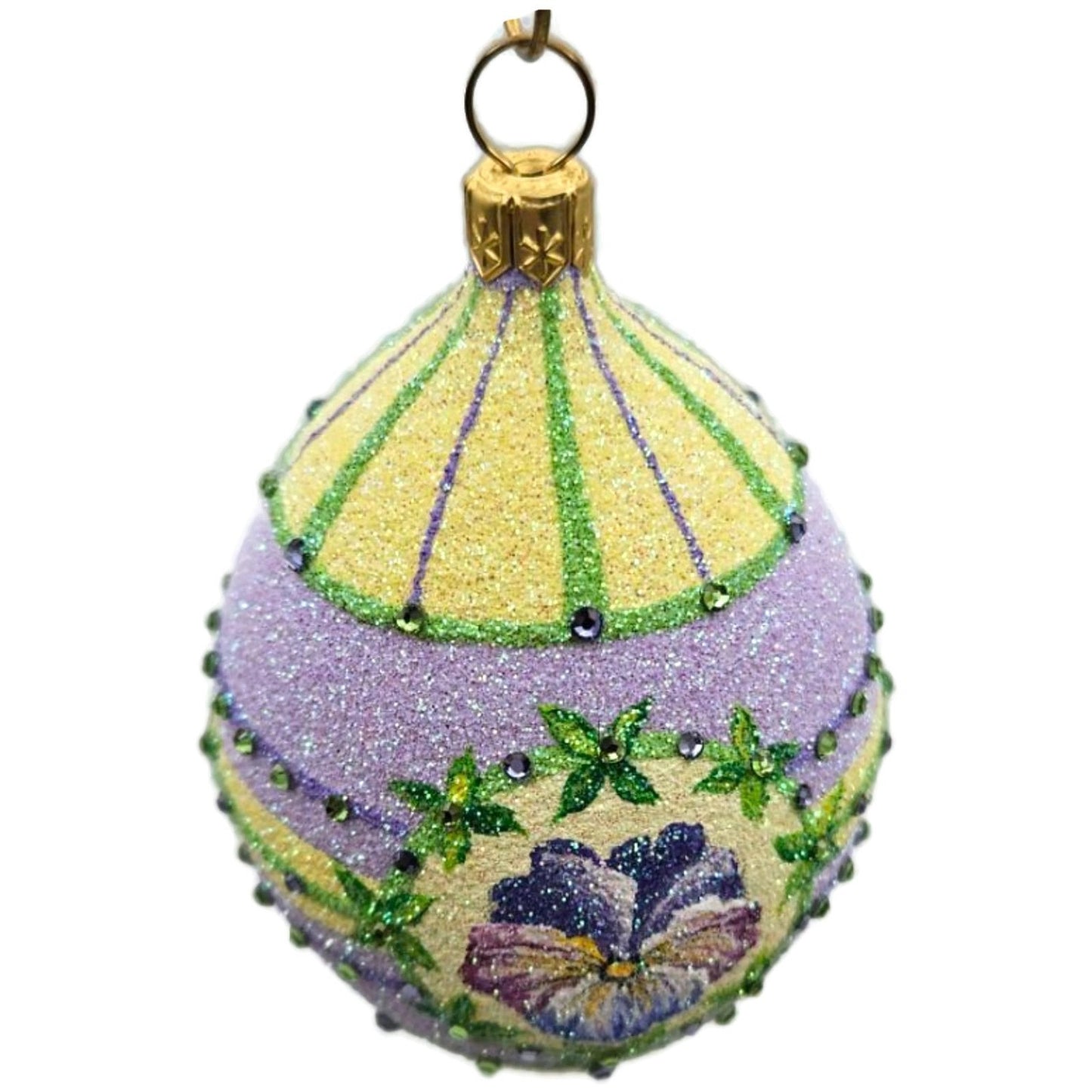 Patricia Breen Pansy Egg Yellow Green Striped Flowers Easter Ornament CATZ