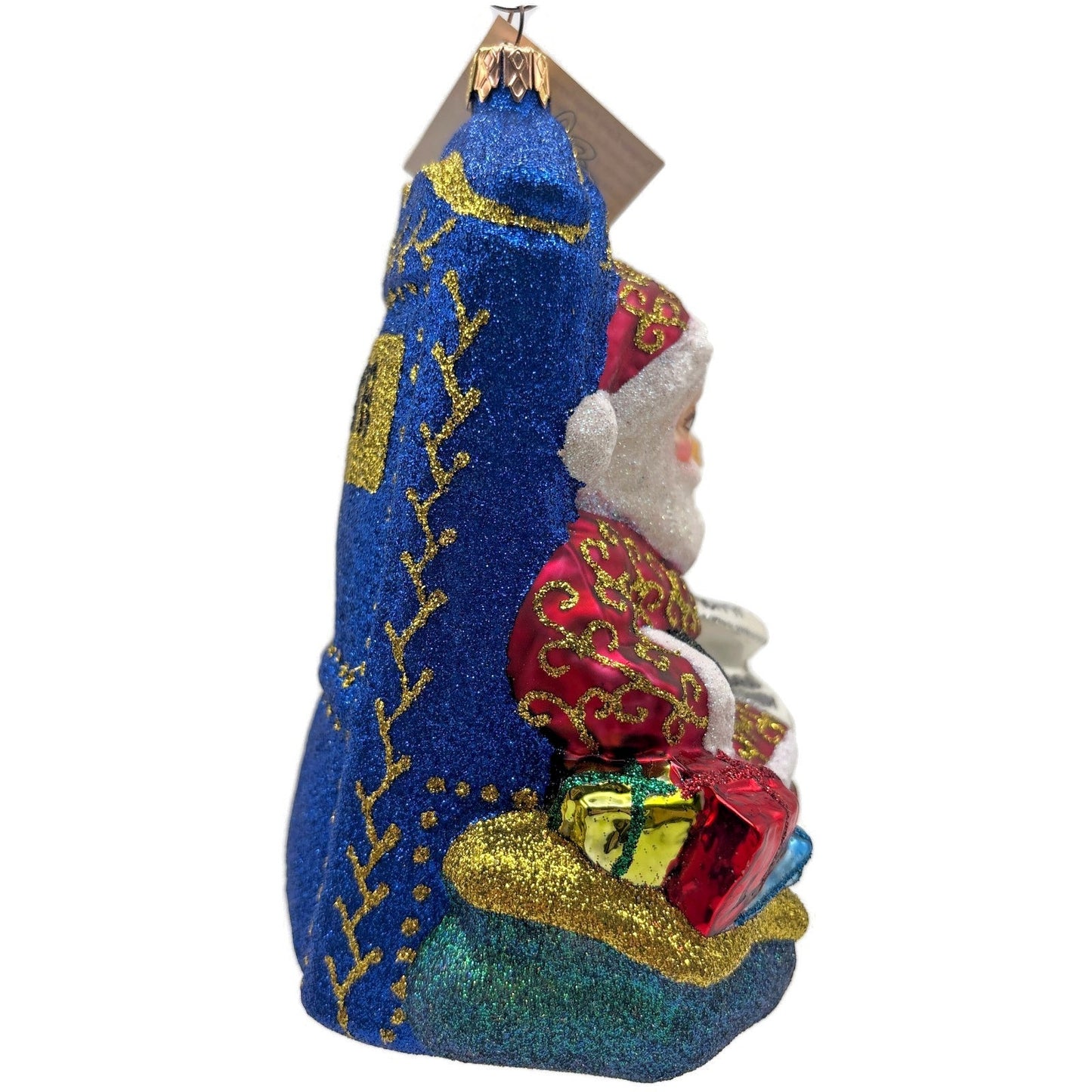 Larry Fraga I'm On The List Santa Claus Glitter Glass Christmas Tree Ornament