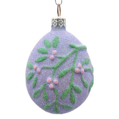 Patricia Breen Mistletoe Egg Lavender Heart Christmas Holiday Glittered Ornament