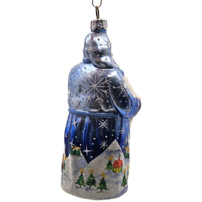Patricia Breen Light a Single Candle Blue Santa Village Christmas Tree Ornament