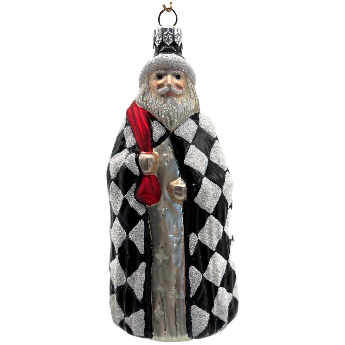 Patricia Breen Saint Louis Santa Black White Diamond Christmas Tree Ornament