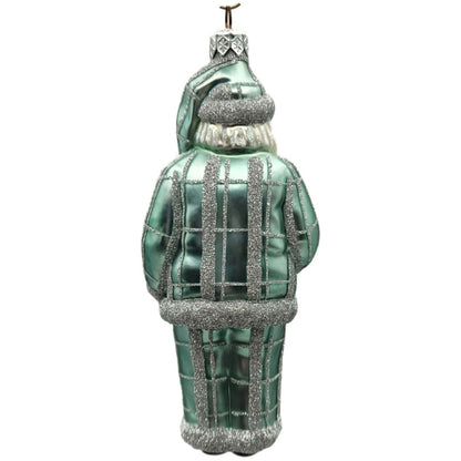 Patricia Breen Ring In The New Blue Silver Plaid Santa Christmas Tree Ornament