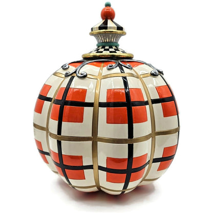 MacKenzie-Childs Parchment Check Pumpkin Halloween Plaid Orange Black