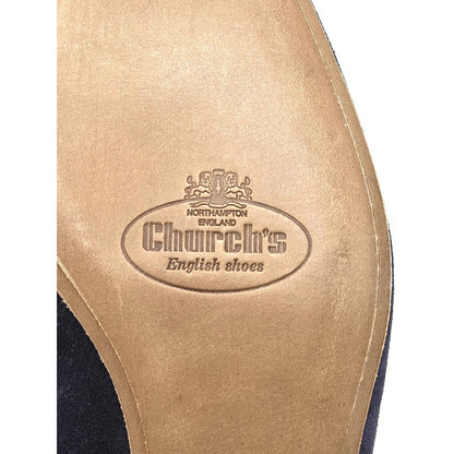 Churchs Flora 2 Dark Blue Suede Loafers Rare Crown Embroidered Luxury Shoes