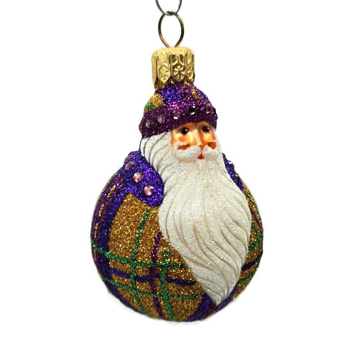 Patricia Breen Miniature Santa du Monde Plaid Purple Gold Christmas Ornament