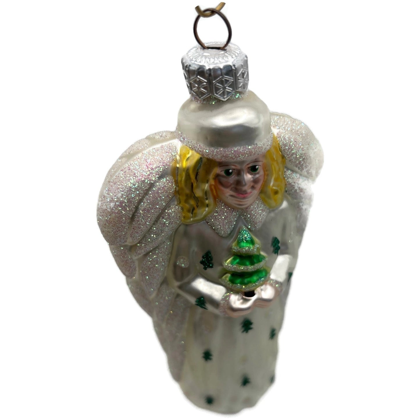 Patricia Breen Noel Angel Pearl White Green Religious Christmas Tree Ornament