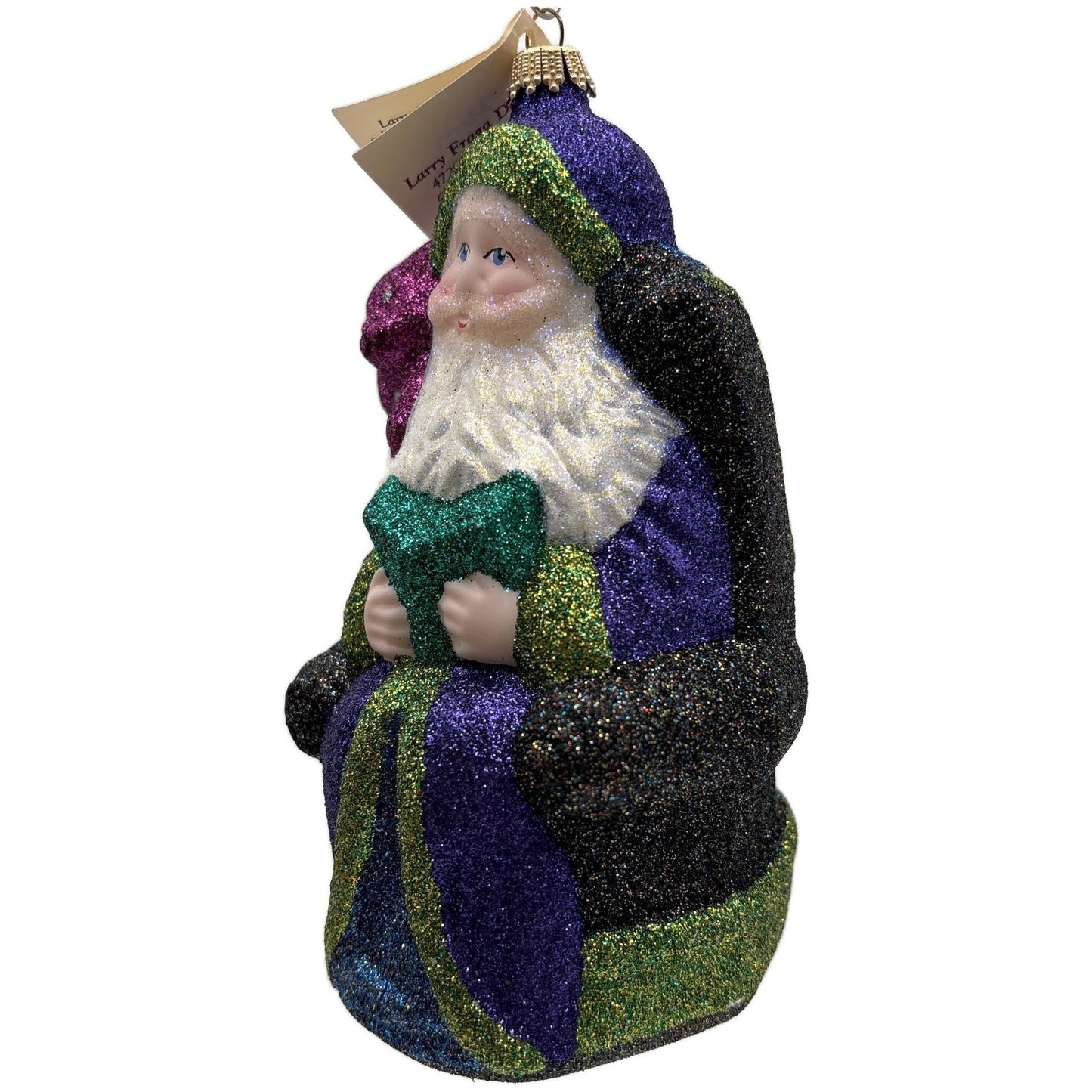 Larry Fraga Settling In Blue Santa Claus Purple Bear Christmas Tree Ornament