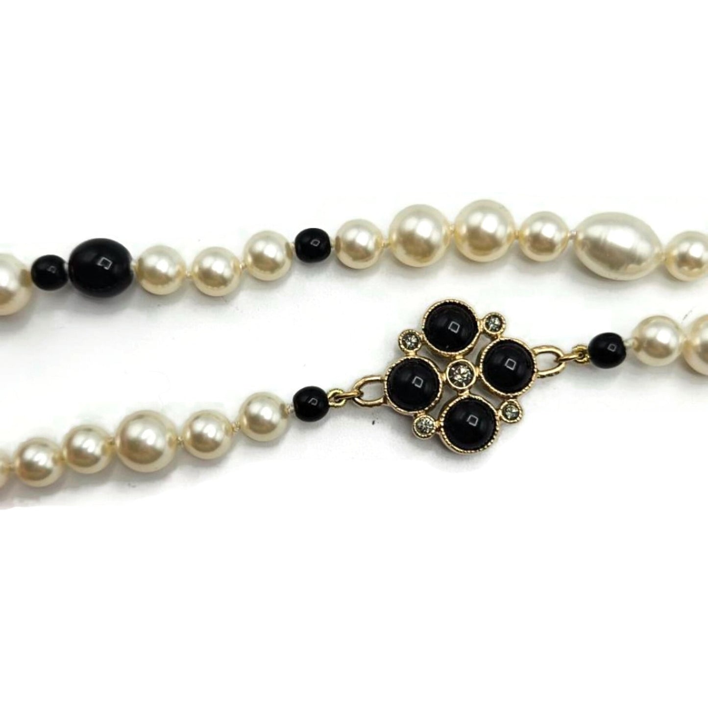 Co Co Chanel Paris Faux Pearls Black Glass Beads Baroque Sweater Necklace