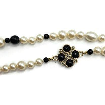 Co Co Chanel Paris Faux Pearls Black Glass Beads Baroque Sweater Necklace