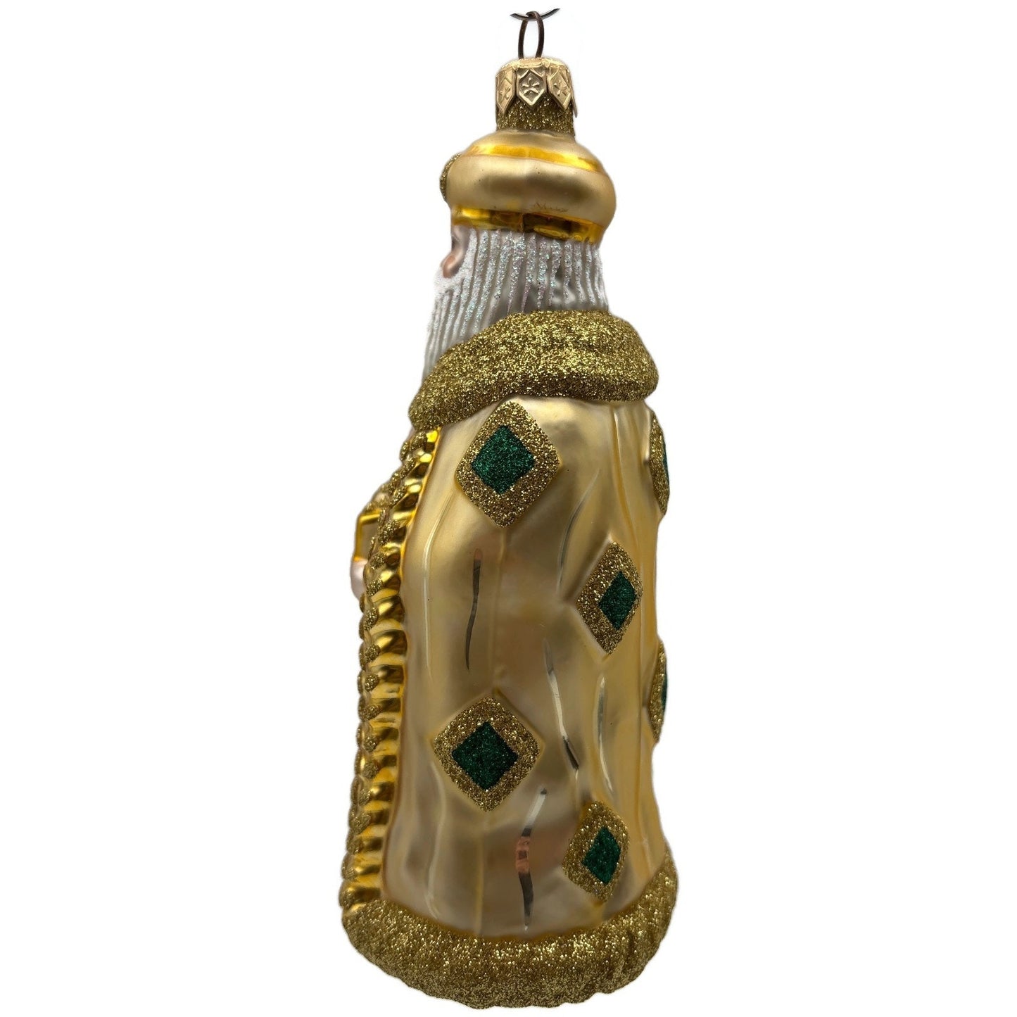 Patricia Breen Bijoux Santa Green Squares Gold Christmas Tree Ornament NM