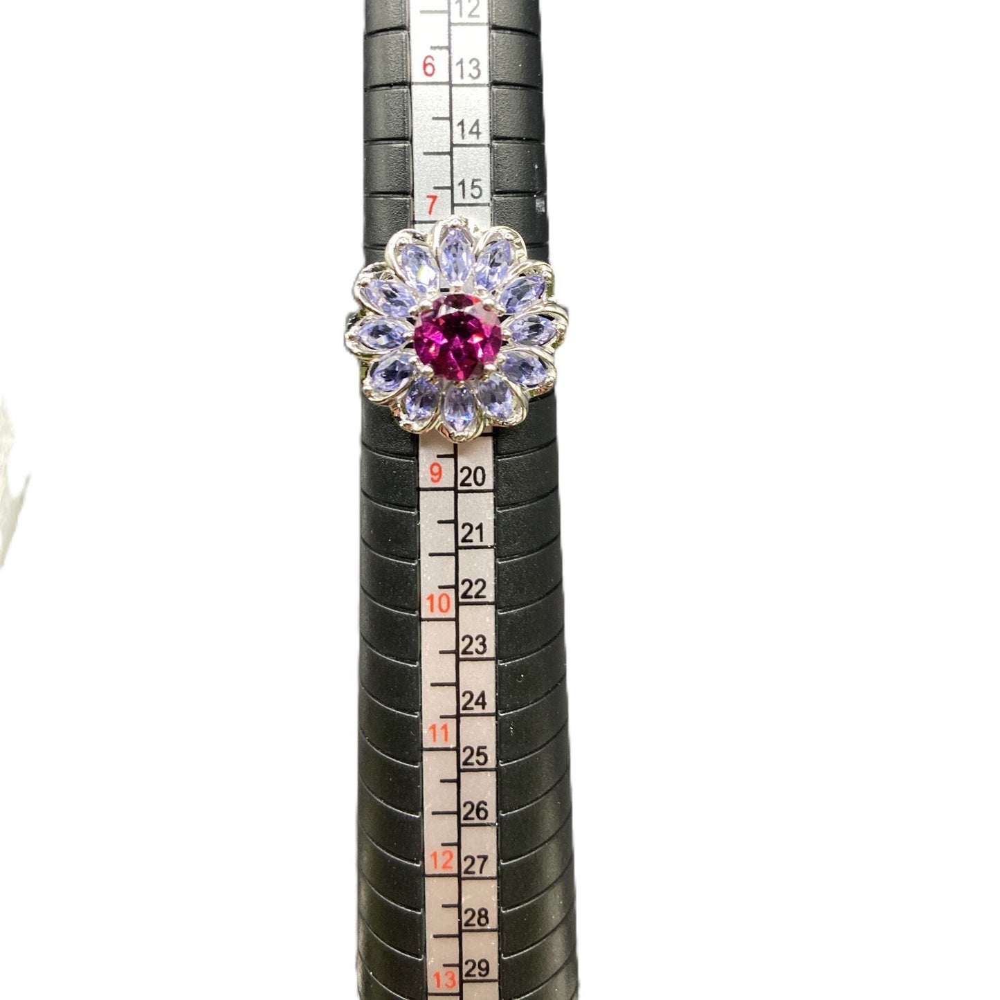 925 Sterling Silver Prong Set Blue Purple Gemstone Flower Cocktail Ring Size 8