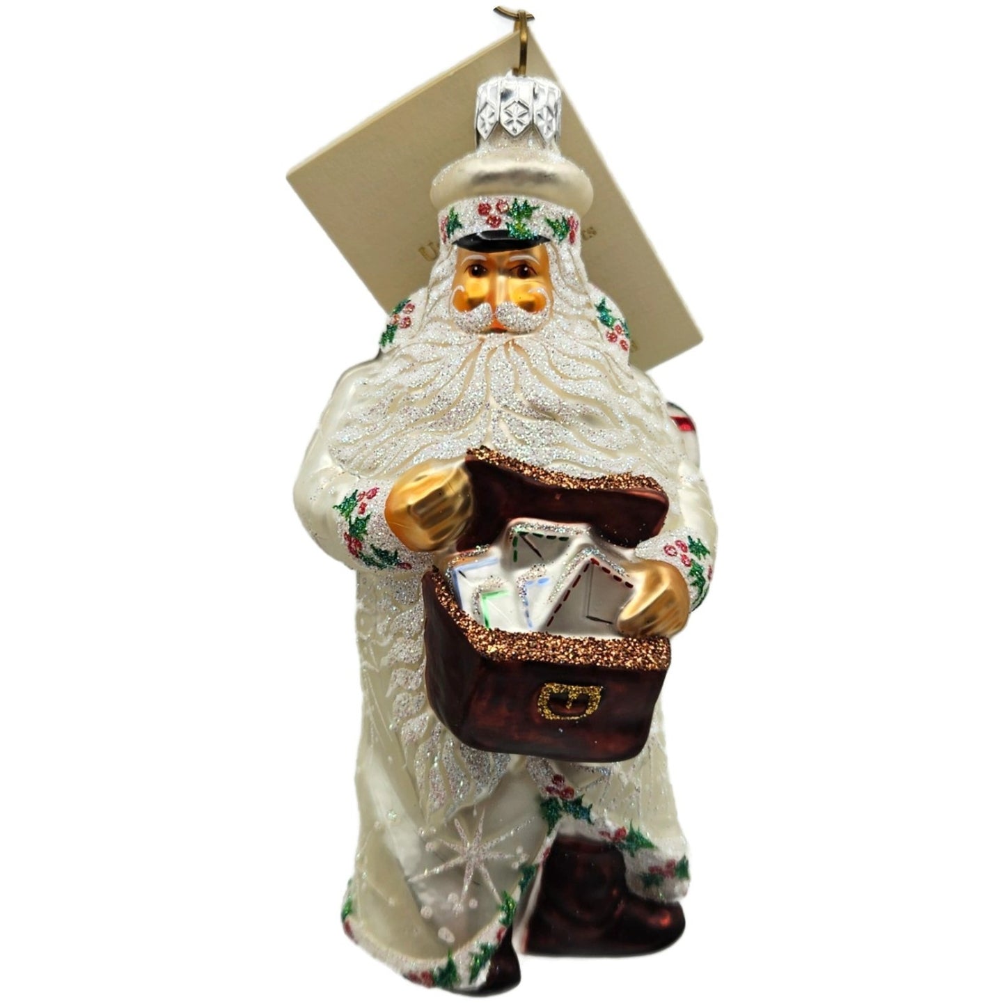 Patricia Breen Postal Santa Holly White Snowflakes Mail Christmas Tree Ornament
