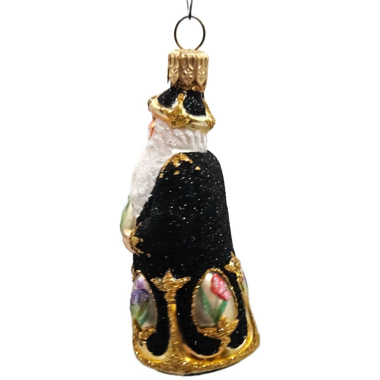 Patricia Breen Miniature Imperial Santa Black Spring Flower Christmas Ornament