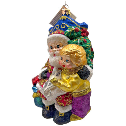 Larry Fraga I'm On The List Santa Claus Glitter Glass Christmas Tree Ornament