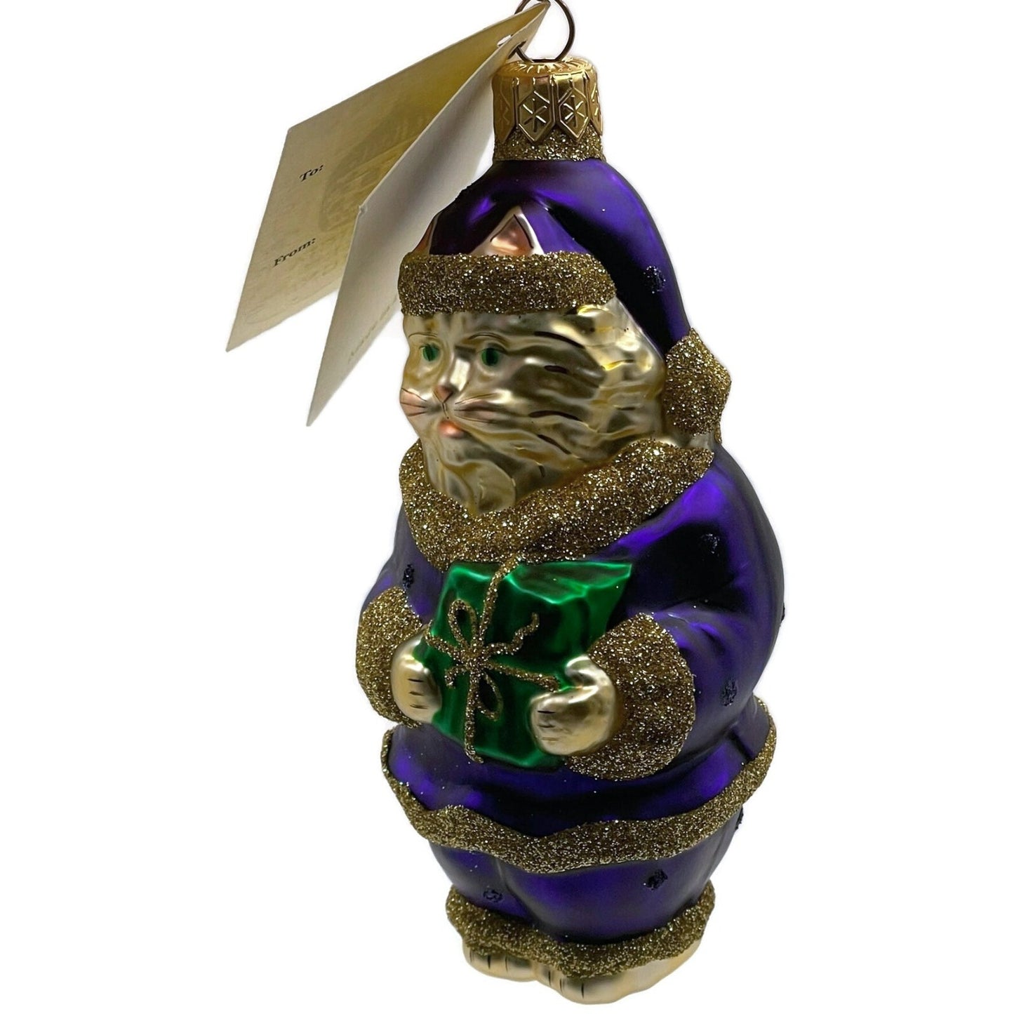 Patricia Breen Santa Paws Purple Gold Polka Dots Gift Christmas Ornament 9536