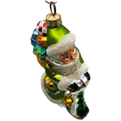 Christopher Radko Scooting Star Green Santa Claus Christmas Ornament 97-263-1