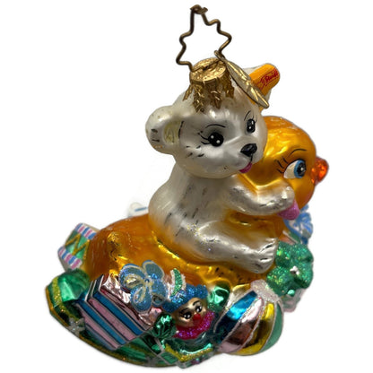 Christopher Radko 2007 Rockin Arrival Glass Bear Duck Christmas Ornament 3012095