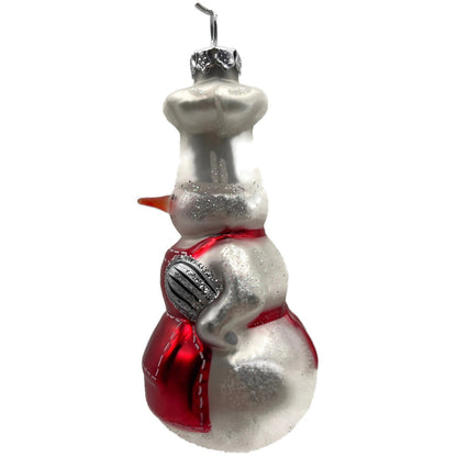 Snowman Chef Red Apron Silver Holiday Christmas Tree Ornament Williams Sonoma