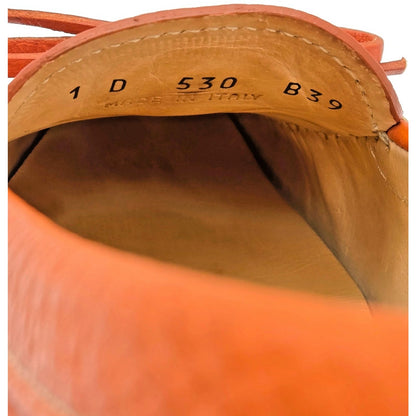 Prada Orange Papaya Pebbled Leather Loafers Slip On Driving Flats Womens Size 39