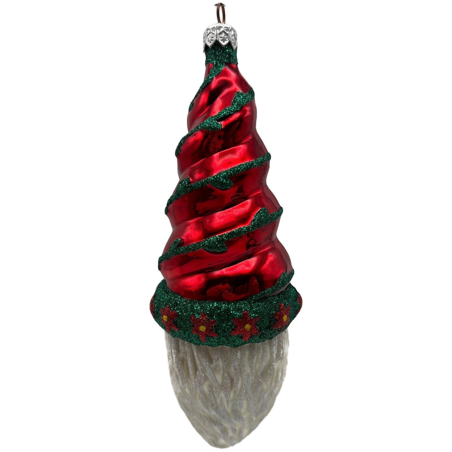 Patricia Breen Goslar Santa Head Flowers Red Shiny Christmas Tree Ornament