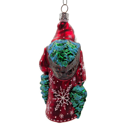 Patricia Breen Through The Woods Red Santa Pine Trees Snow Christmas Ornament