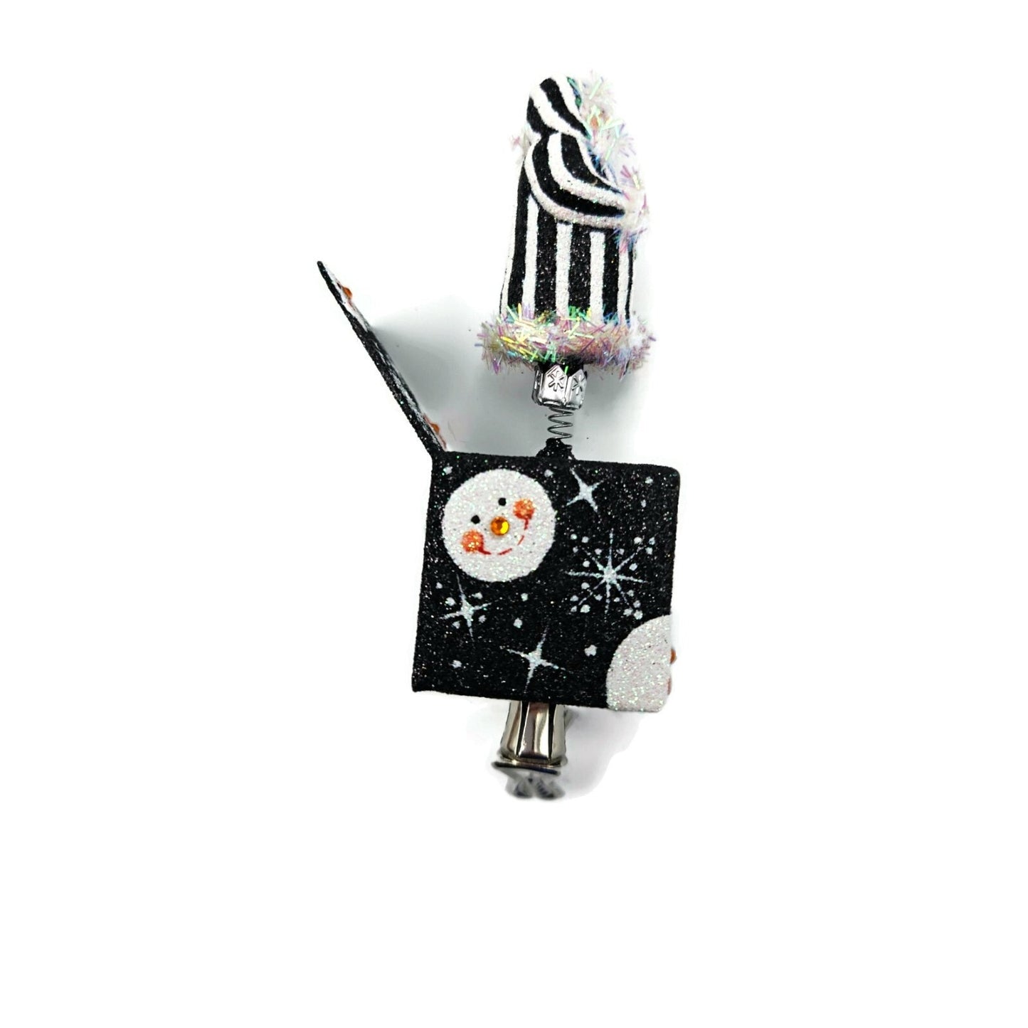 Patricia Breen Jolly Surprise Santa Claus Black Striped Snow Christmas Ornament