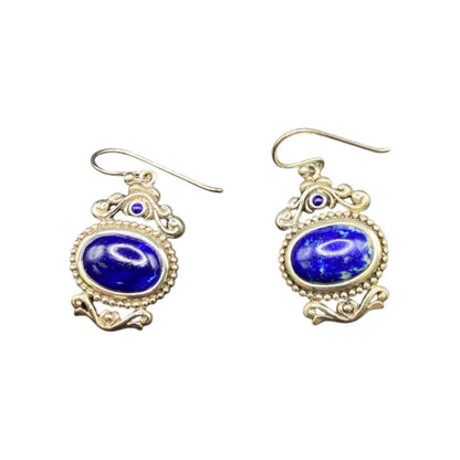 Lapis Lazuli Gemstone Dangle Earrings Fish Hook 925 Sterling Silver NK Thailand