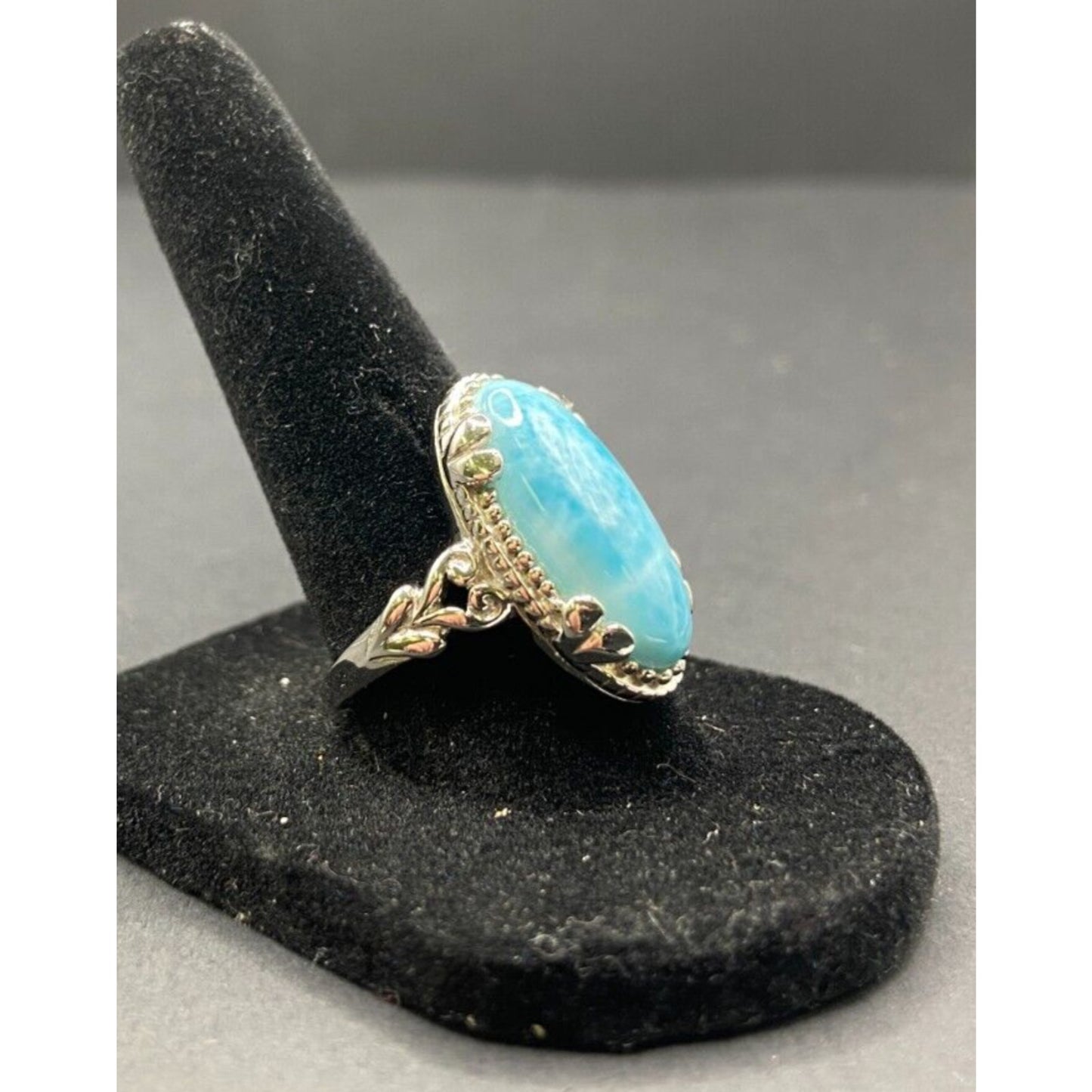 Larimar Gemstone Ring Oval Gemstone 925 Stering Silver JS Thailand Size 8