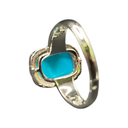 925 Sterling Silver Cocktail Ring Turquoise Gemstone Rectangle Prong Set Size 10