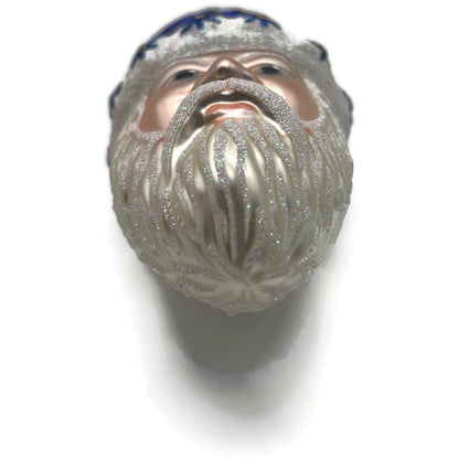 Patricia Breen Goslar Santa Head Cobalt Blue Flowers Christmas Tree Ornament