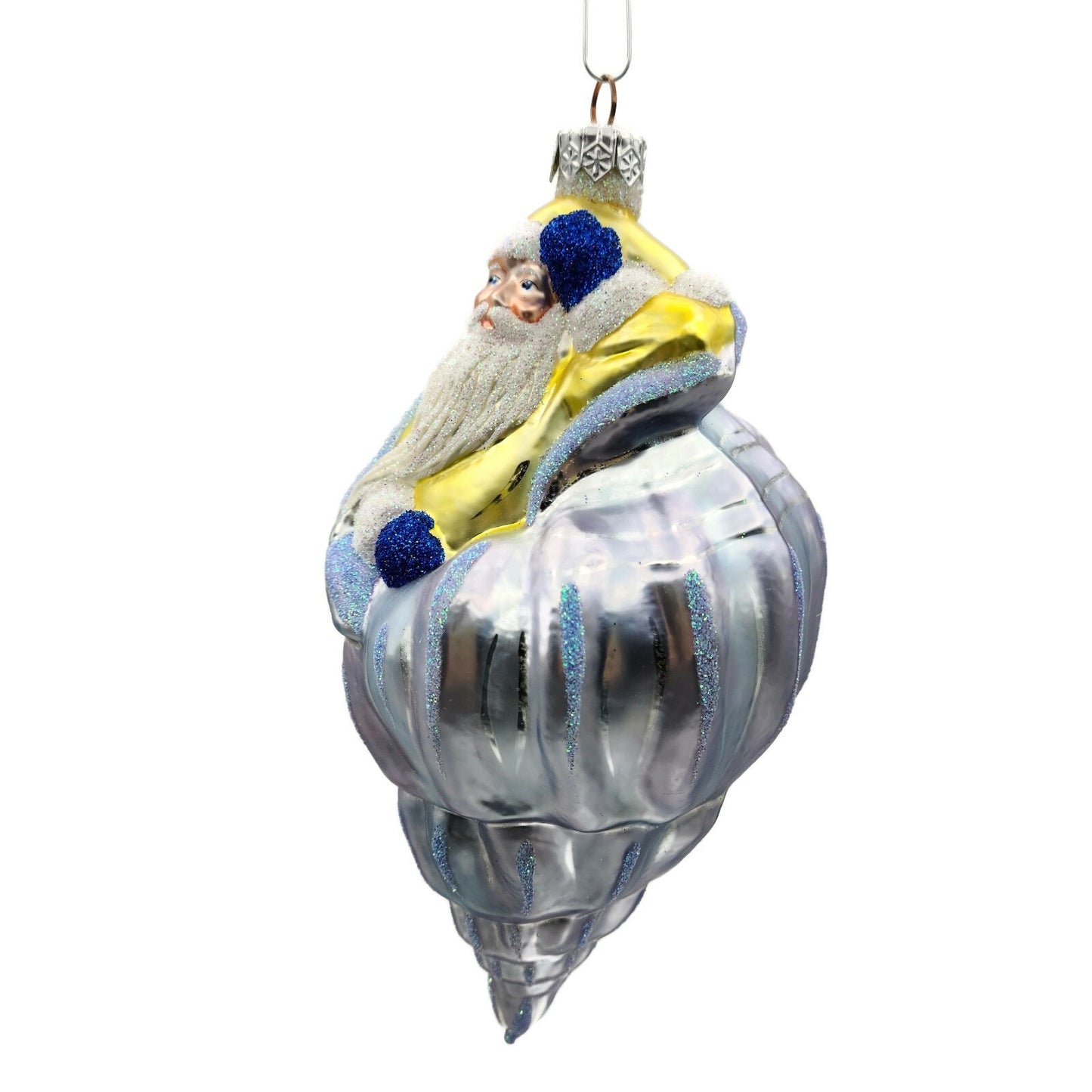 Patricia Breen Coastal Santa Claus Blue Yellow Sea Shell Nautical Tree Ornament