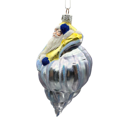 Patricia Breen Coastal Santa Claus Blue Yellow Sea Shell Nautical Tree Ornament