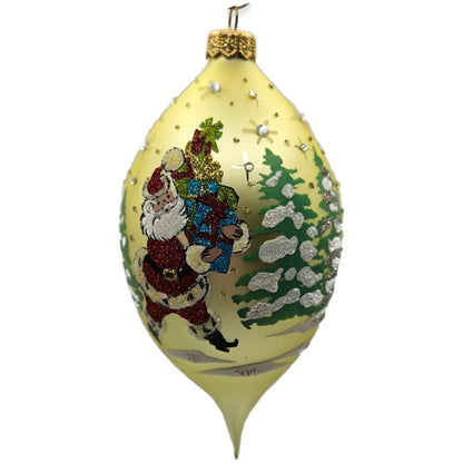 Heartfully Yours Santa Spree Yellow Jeweled Tear Drop Christmas Tree Ornament