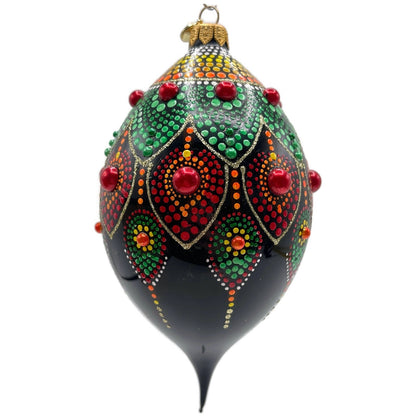 Glitter Lab Black Mandala Drop Polka Dots Red Green Christmas Tree Ornament