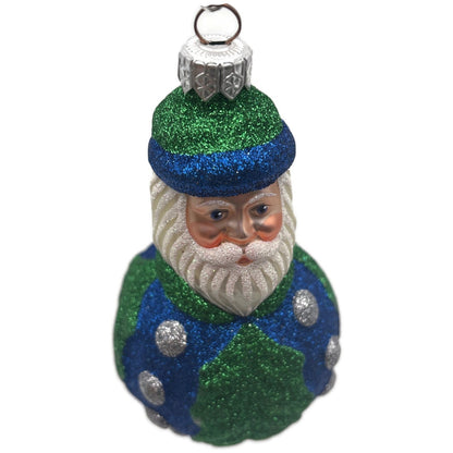 Patricia Breen Hollyberry Santa Claus Blue Green Silver Christmas Tree Ornament