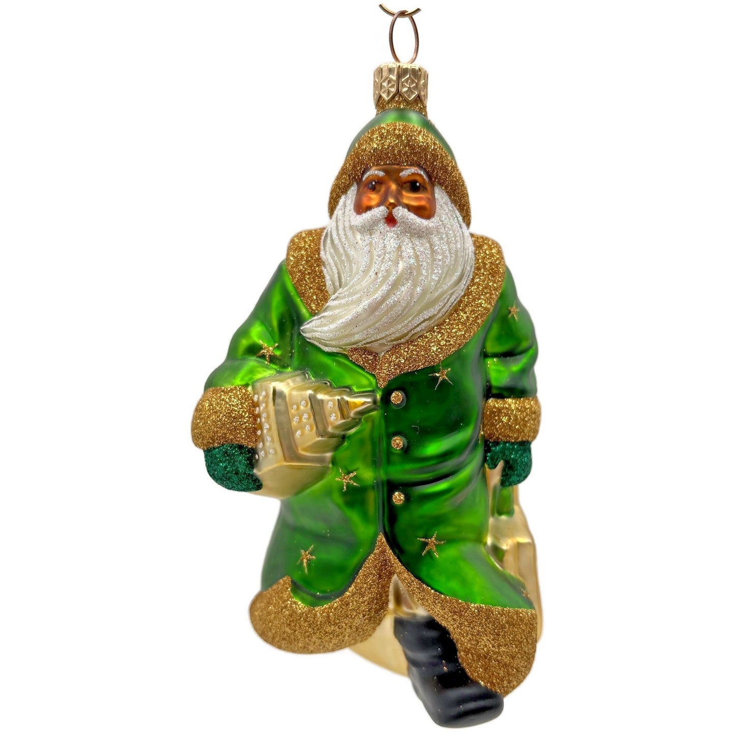 Patricia Breen City Santa Claus Green Ethnic Gold Stars Christmas Tree Ornament