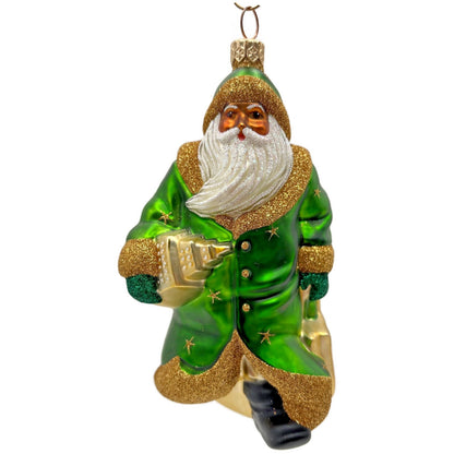 Patricia Breen City Santa Claus Green Ethnic Gold Stars Christmas Tree Ornament