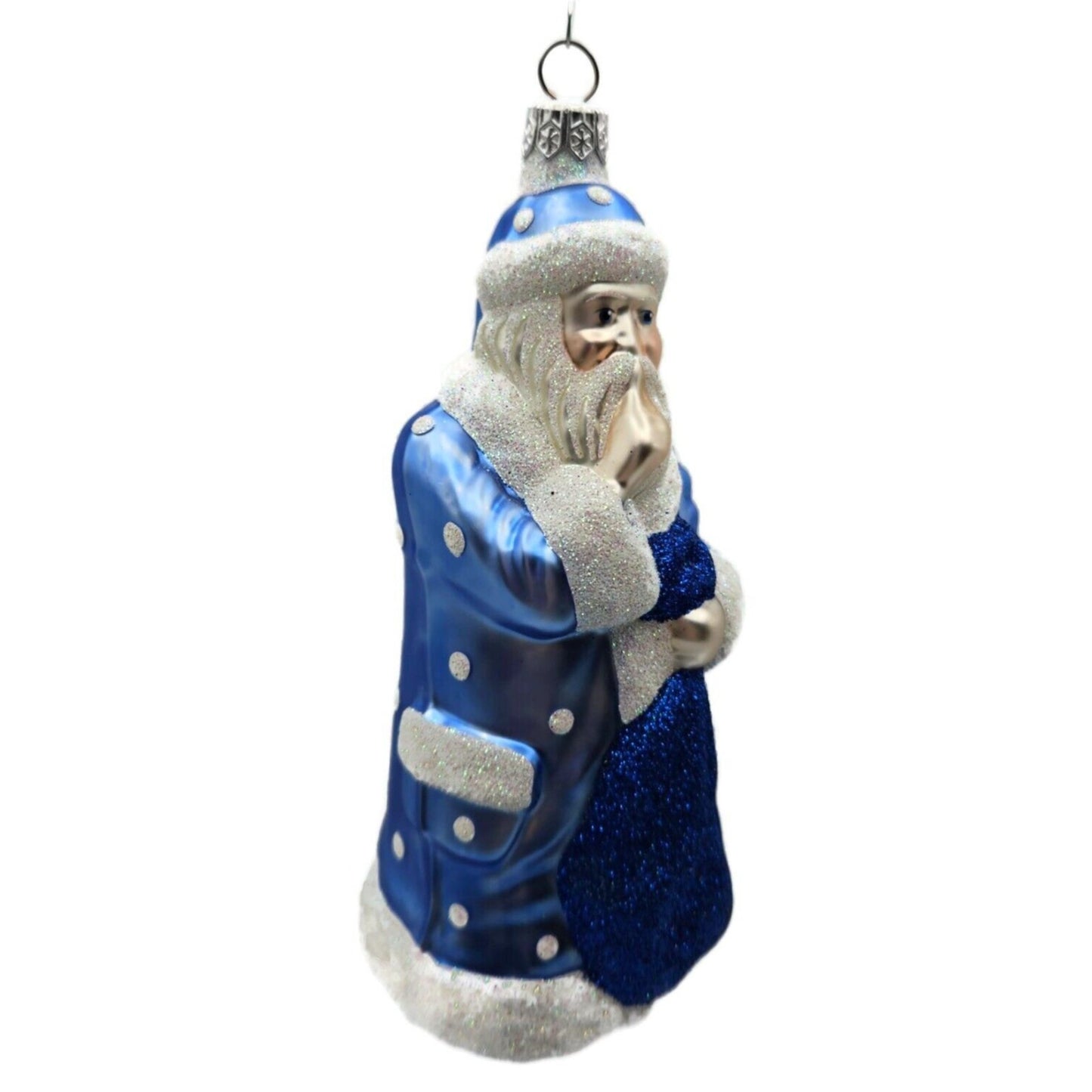 Ornament Patricia Breen Shhhh Santa Claus Blue Pearl Dots Christmas Holiday Tree