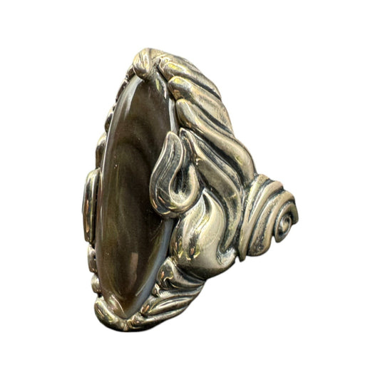 Sterling Silver Yellow Gold Plated Oval Shaped R 925 Gray Gemstone Ring Size 8