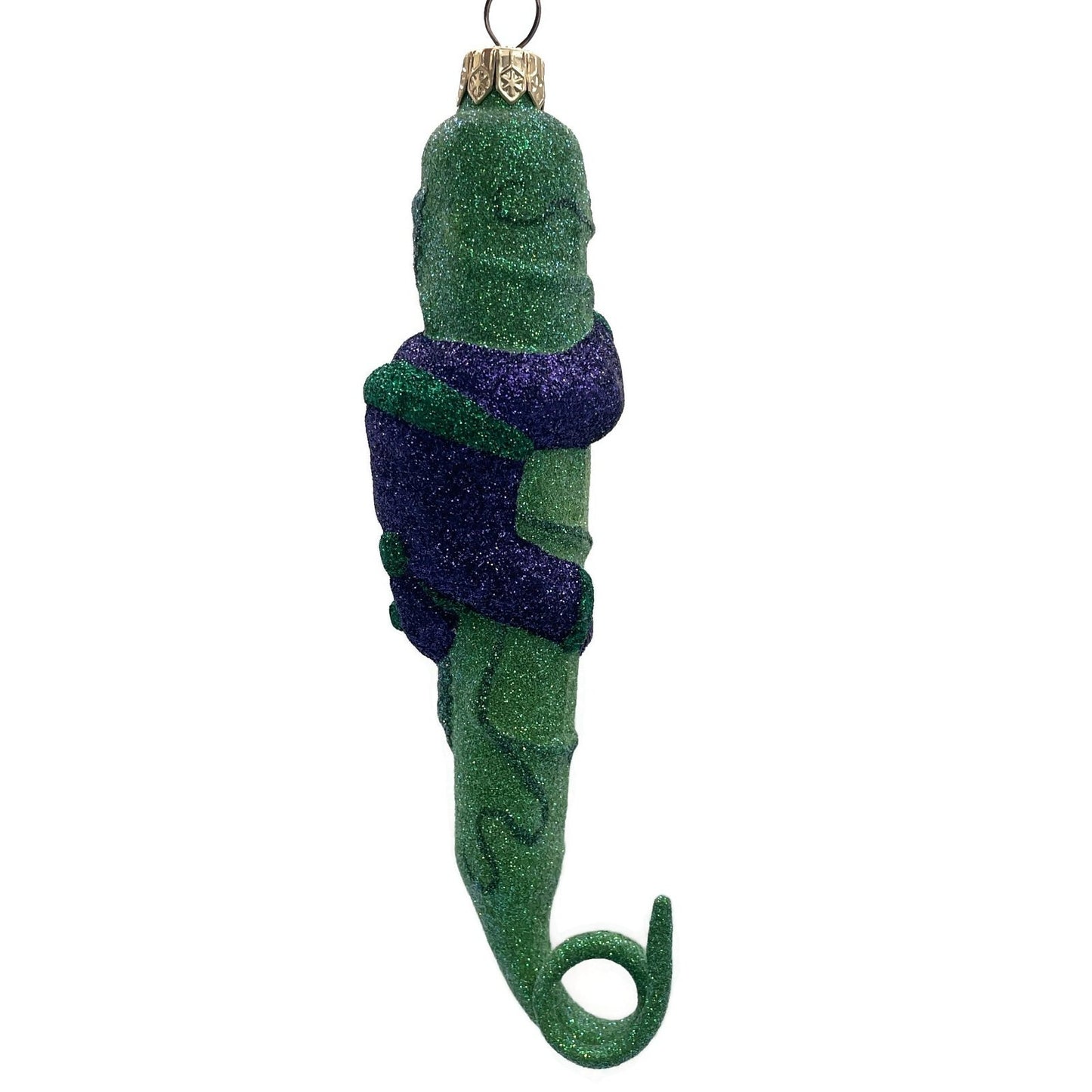 Patricia Breen Santa and the Beanstalk Purple Glittered Green Christmas Ornament